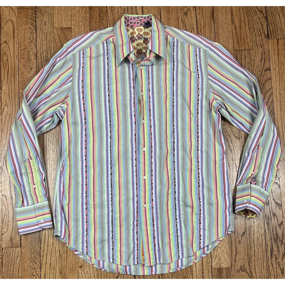 Robert Graham Classic Fit Shirt Flip Cuff Striped Floral Paisley Men's Sz Medium